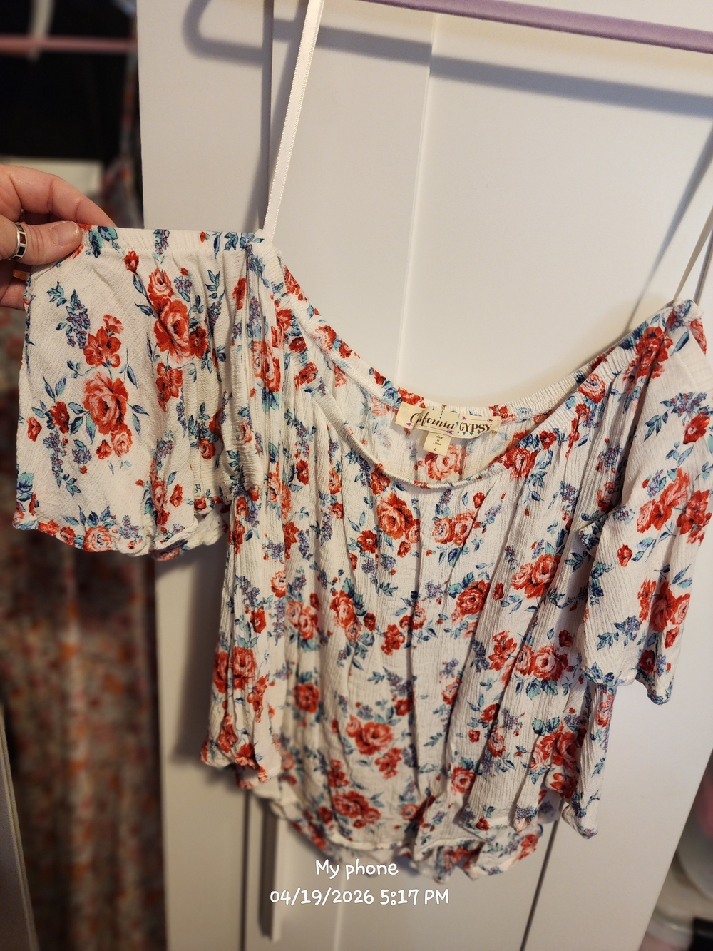 Floral Off-Shoulder Crop Top in White and Red by MIA + SKY